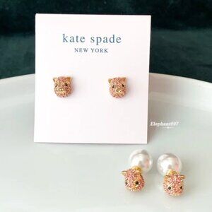 Kate Spade Pig Stud Earrings Pink Crystal Animal Cute Gold Tone Playful Y2K